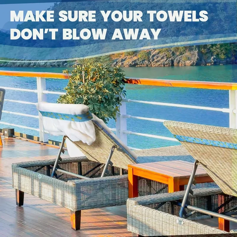 4 Sets of Beach Towel Holders - Sunbathing Chair Towel Fixers - Longer 16 Inches X 2 Inches Elastic Towel Clips