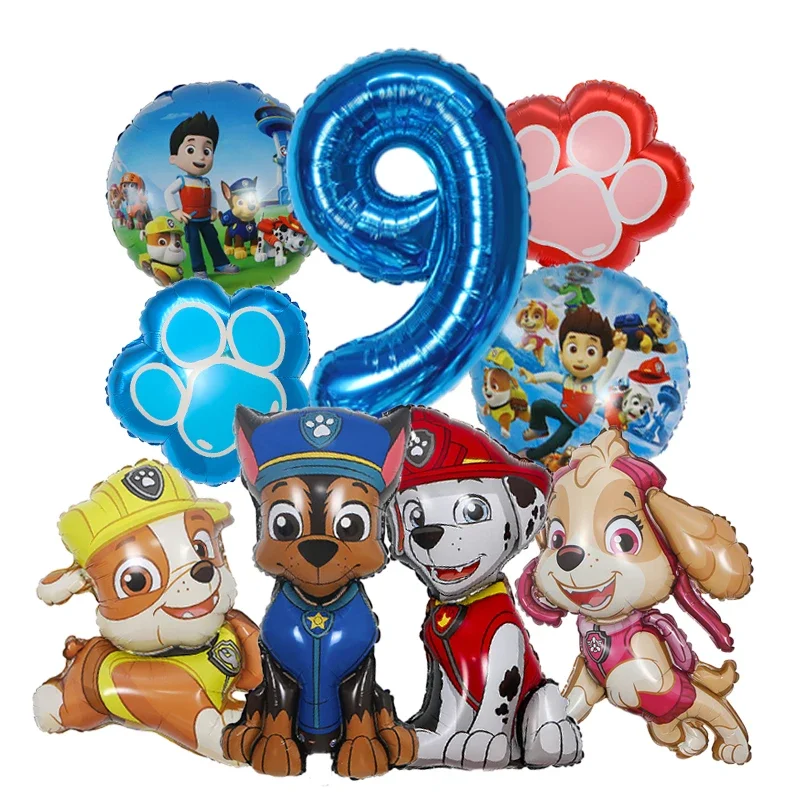 9 stücke Cartoon Paw Patrol Folie Ballon Digitale Anzahl Liefert Rettungs Hund Kinder Geburtstag Party Dekoration Baby Geschenk Chase Skye