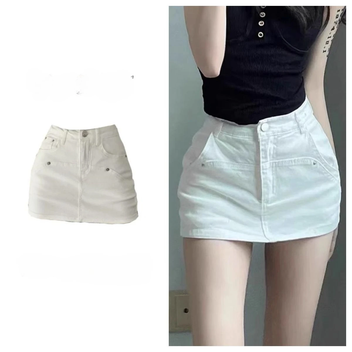 

Y2k Spice Girl Low Waist White Denim Skirt 2025 Summer New Anti-light Skinny A-word Mini Skirt