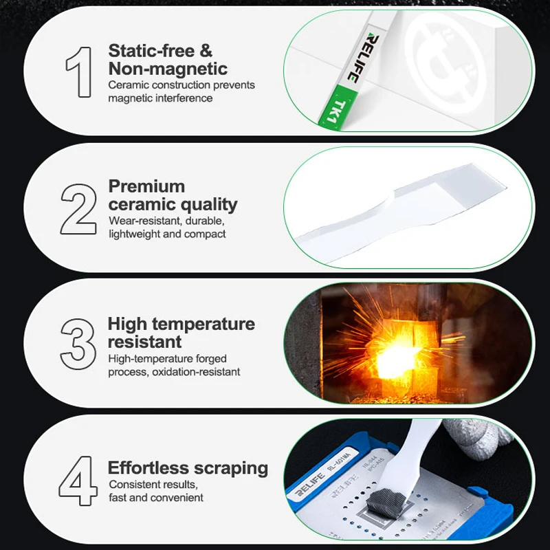 RELIFE TK1 Non-Magnetic Ceramic Solder Paste Scraper Stirring Smear Tin Paste for Mobile Phone PC BGA Repair Tools view 5