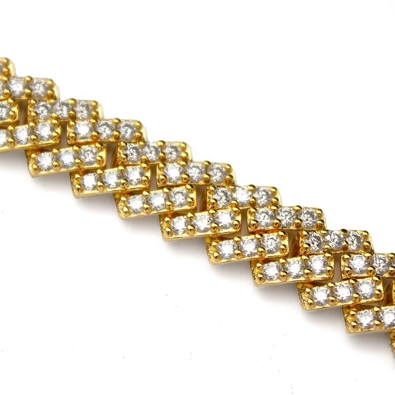 Hiphop 10mm Cuban Chain Bracelet Moissanite Iced Out Gold Cuban Link Bracelet in Stock