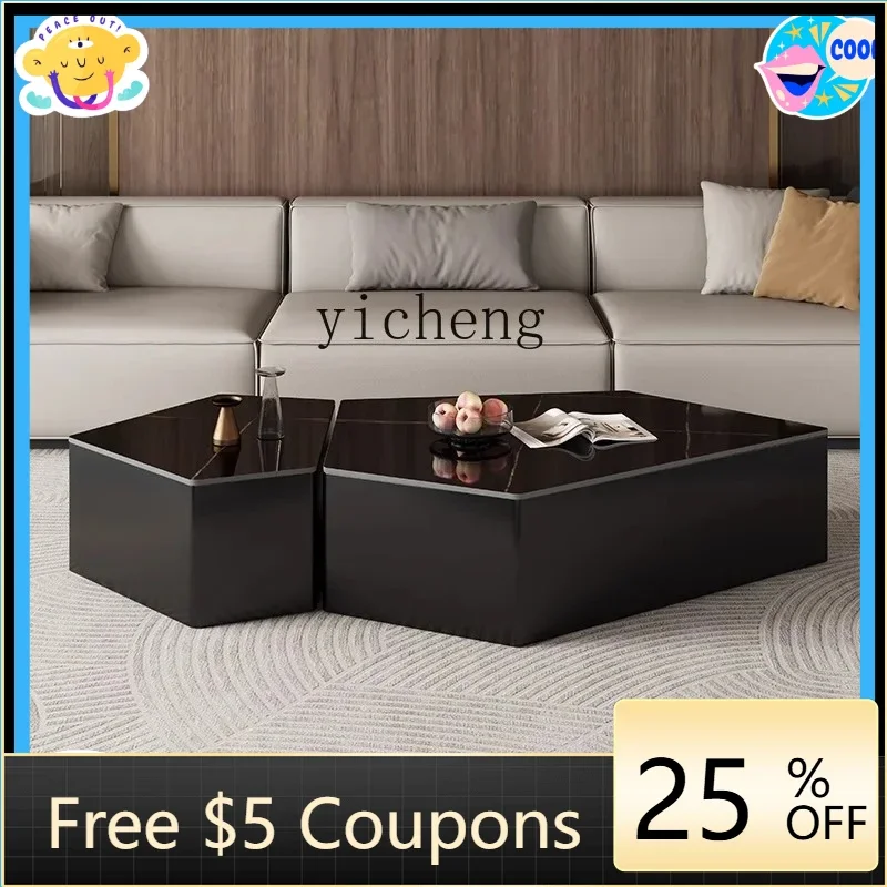 

AB high-end light luxury simple rock slab coffee table combination bronze brushed creative stainless steel just for home use