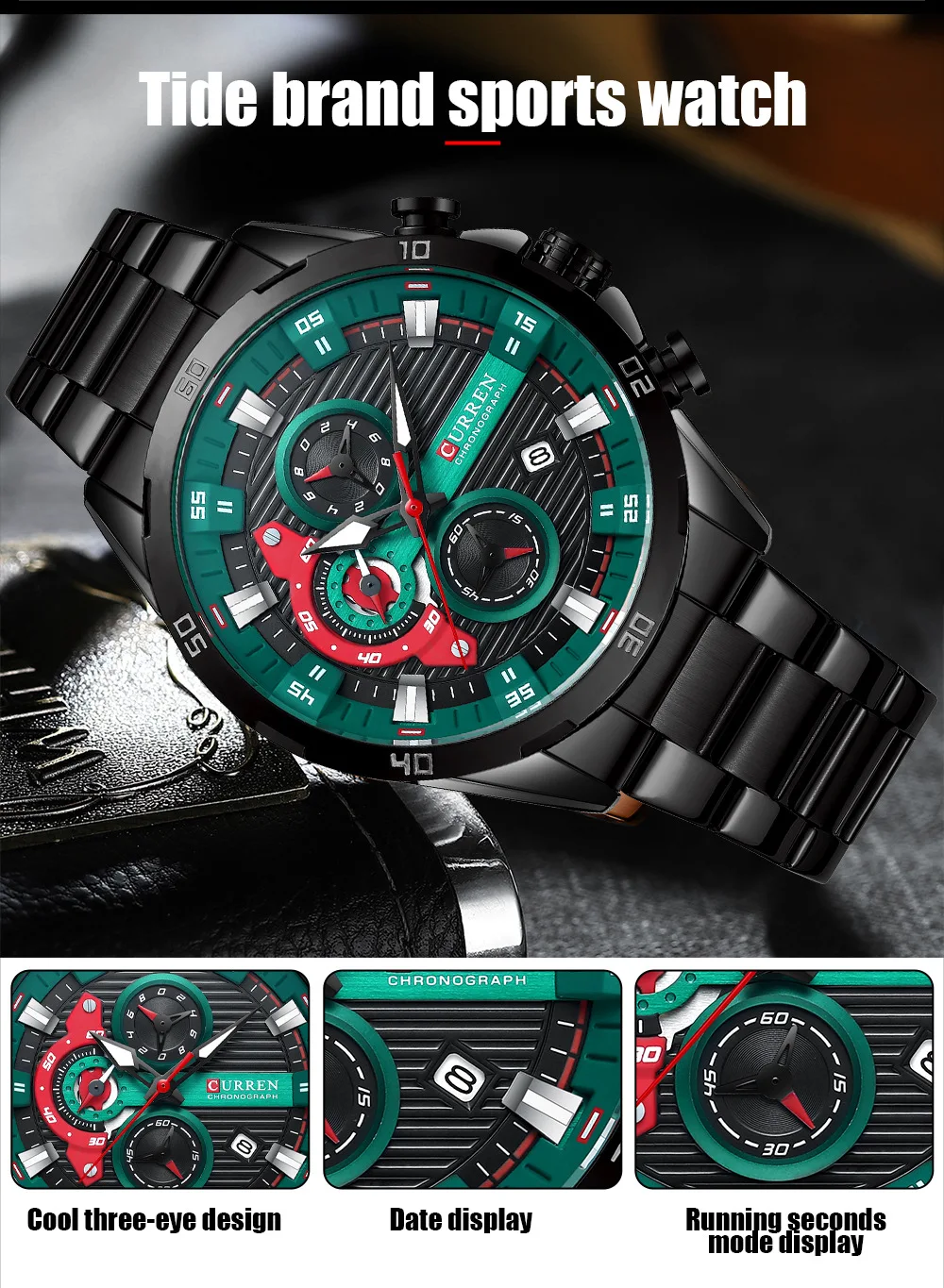 CURREN 8402 Herren Edelstahl-Uhr Kreatives Mode-Design Leuchtendes Zifferblatt mit Chronograph Freizeit-Luxus-Herrenuhr Reloj Hombre – Detail 7