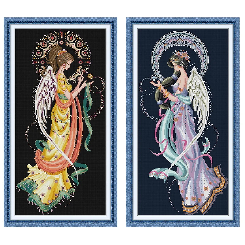 Kit de punto de cruz con diseño de diosa sol y luna, tela blanca Aida 14CT 16CT 11CT, tela estampada HD, accesorios de bordado de hilo de algodón