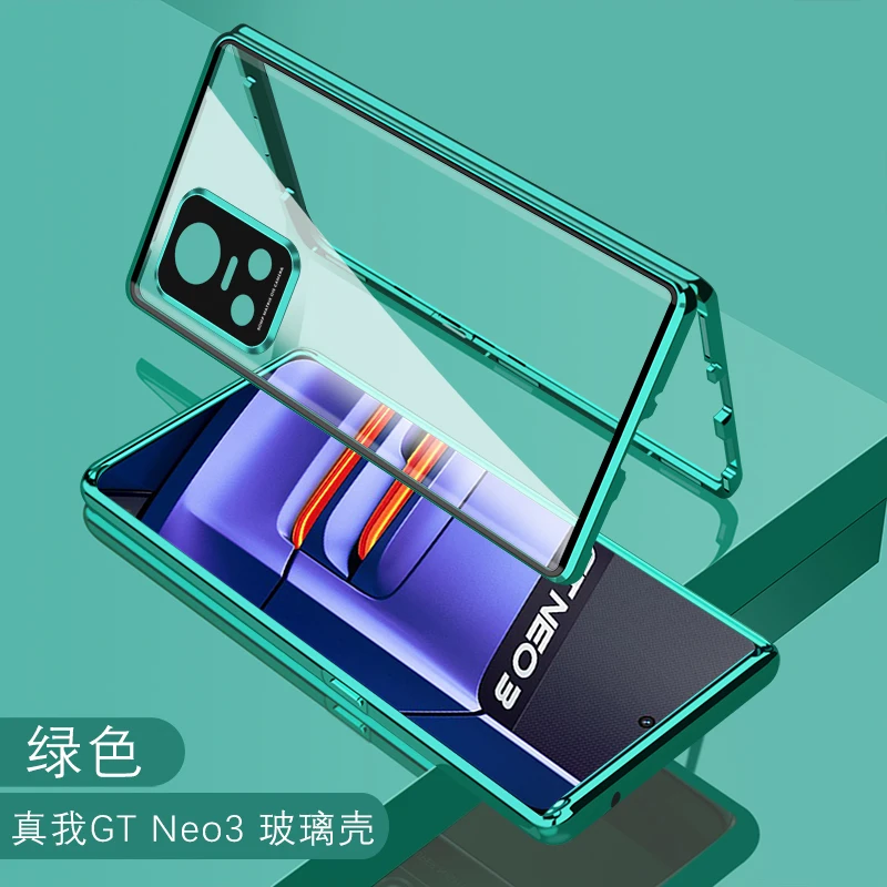 Magnetic Case 360 Front+Back Double-sided Tempered Glass Case For Realme GT NEO 3 3T 2 5 GT Neo 2 2T Q3 Q5 Pro 5G Metal Bumper