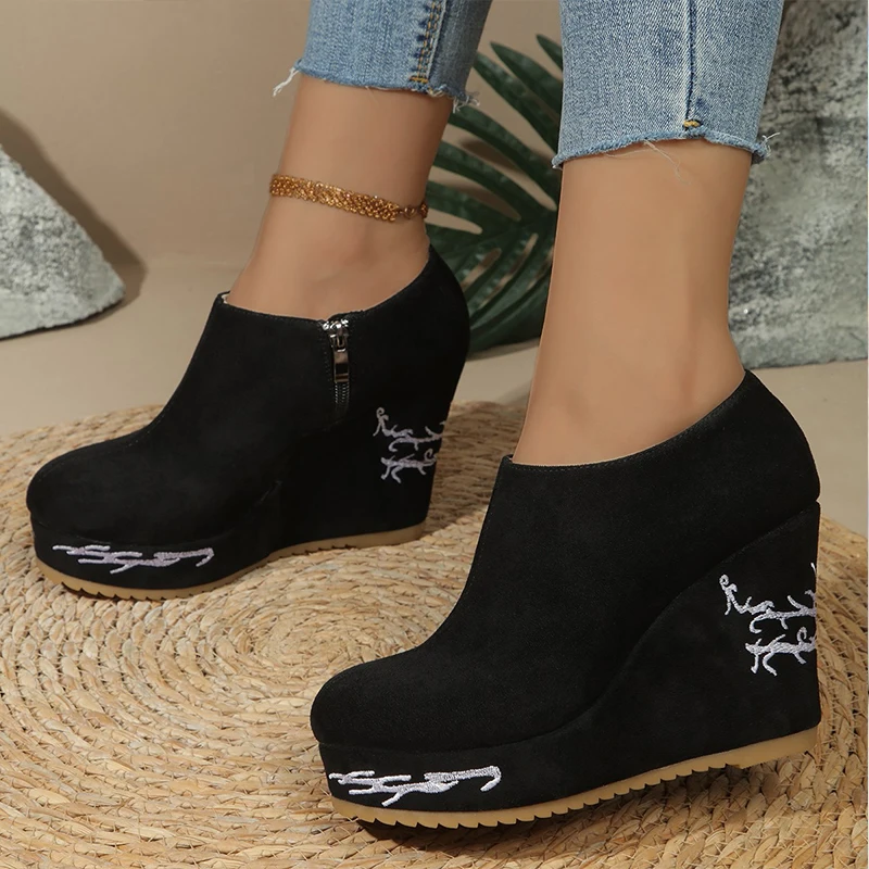 Super High Heels Wedges Women Boots Print Random Ankle Platform Shoes 2024 Winter New Elegant Trend Botas Pumps Mujer Zapatos