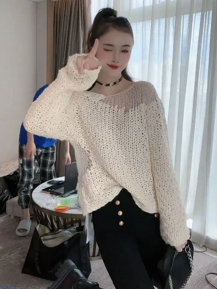 Sweaters Jumpers Pullovers Womens Pullover Cropped Sweater Brown Women Graffiti Print Street Urban Y2K Fashion Hip-Hop Culture