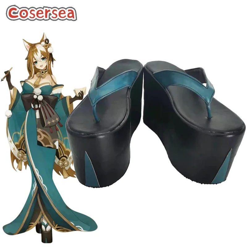 

Cosersea Game Genshin Impact Ms Hina Gorou Cosplay Shoes Female Or Male High Heels Women Blue Sandals Halloween