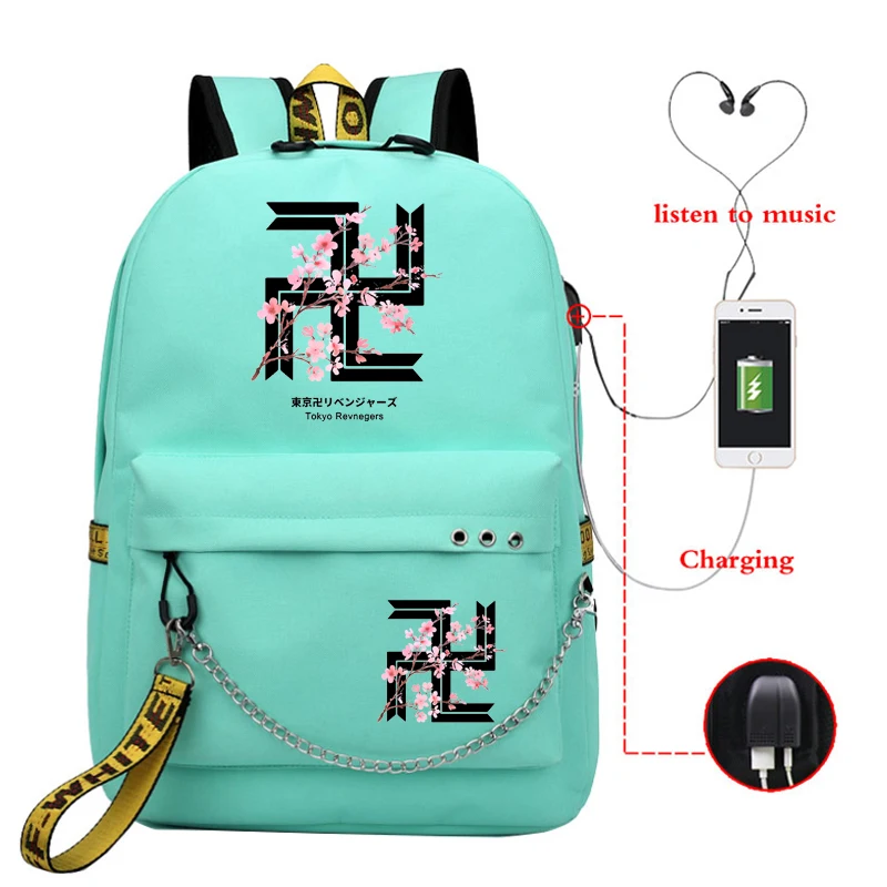 Imagem -03 - Meninas Bolsa de Escola Tóquio Vingadores Flor Cerejeira Anime Bookbag Mochila Carregamento Usb Adolescente Menina Manga Mochila