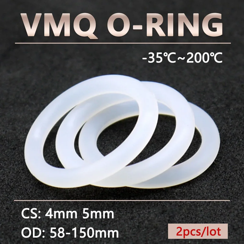 

2pcs White Silicone O Ring CS 4mm 5mm OD 58-150mm Food Grade Waterproof Washer Rubber Insulated Round Seal Gasket VMQ