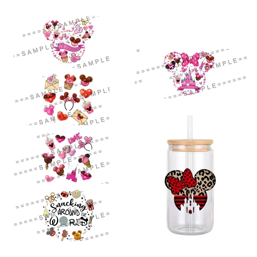 11x12cm Mini Disney Cartoon Mickey Heads UV DTF Transfer Sticker Waterproof Transfers Decals For 16oz Glass Cup Wrap Stickers