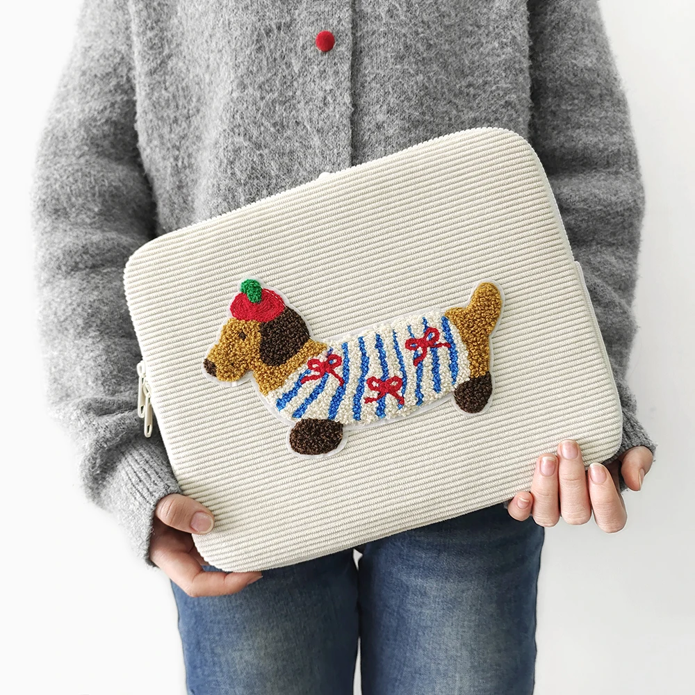 Capa fofa para laptop de cachorro salsicha, adequada para MacBook Air/Pro, bolsa para laptop para meninas Dell, vem com capa para tablet de 11 a 15,6 polegadas