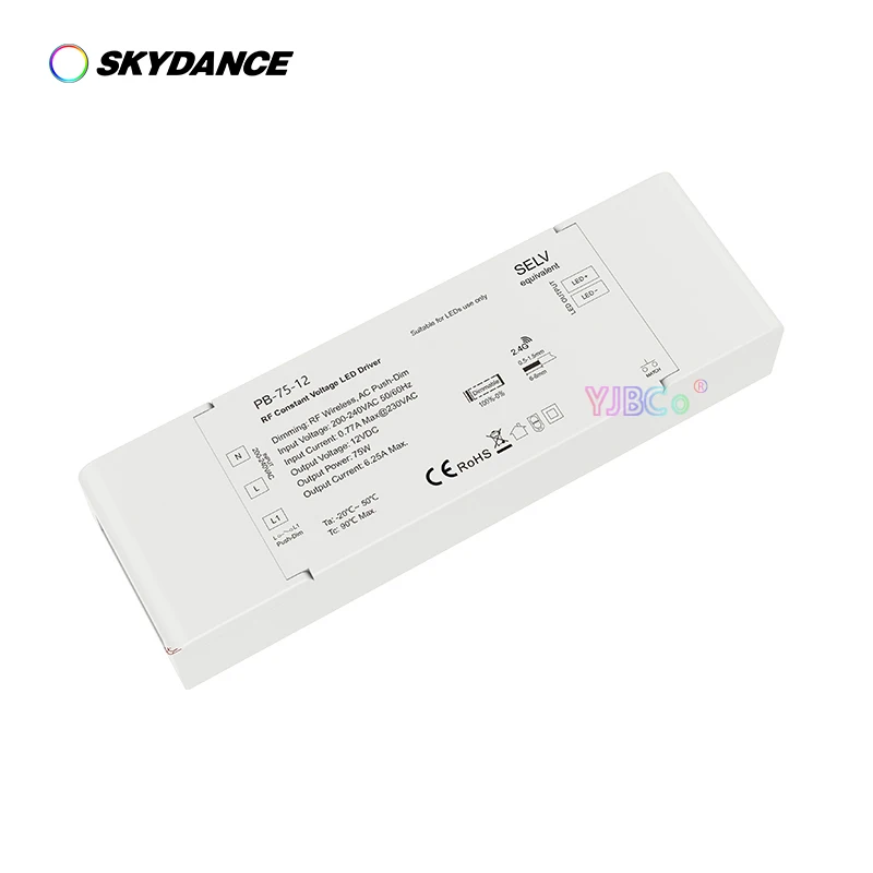 Skydance 12V 24V 40W 75W 2.4G RF Dimming LED Driver Push-Dim 220V Dimmable Power Supply Single color LED strip Light Transformer