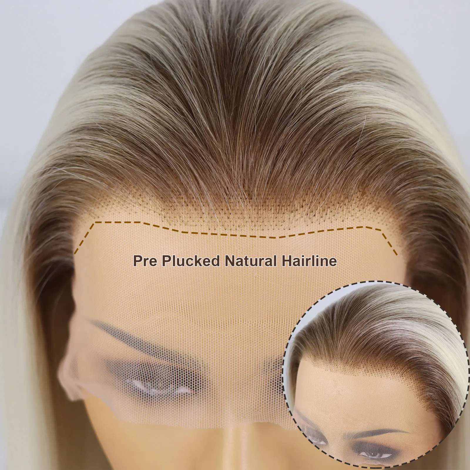 Ombre Ash Blonde Short Bob Wigs Dark Roots Colored Synthetic Lace Front Colored Straight Blonde Wig For Women Daily Use