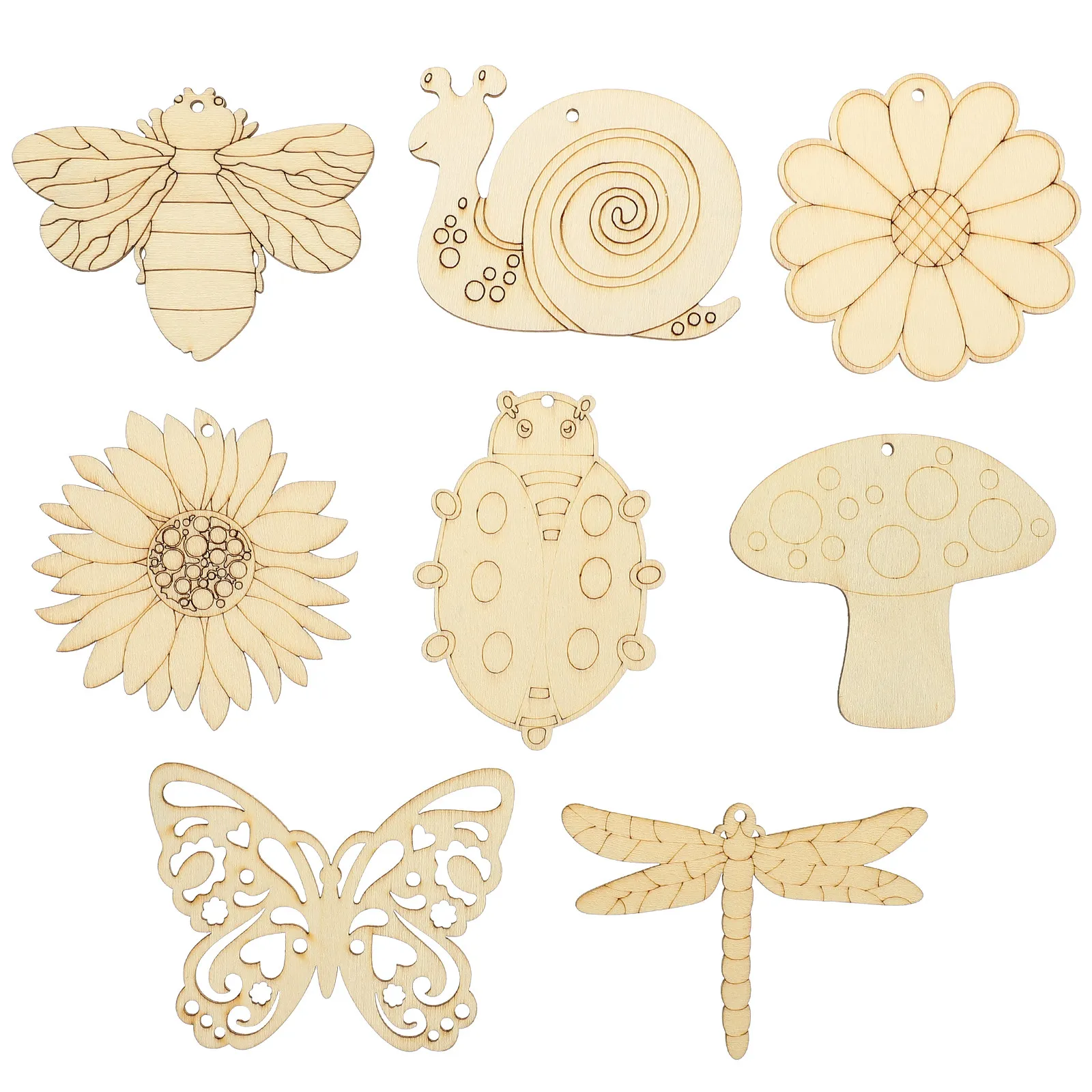 

80Pcs Spring Unfinished Wood Cutouts Blank DIY Wooden Slices for Painting Crafts Home Decor Hanging Ornament Flower Insect Shape