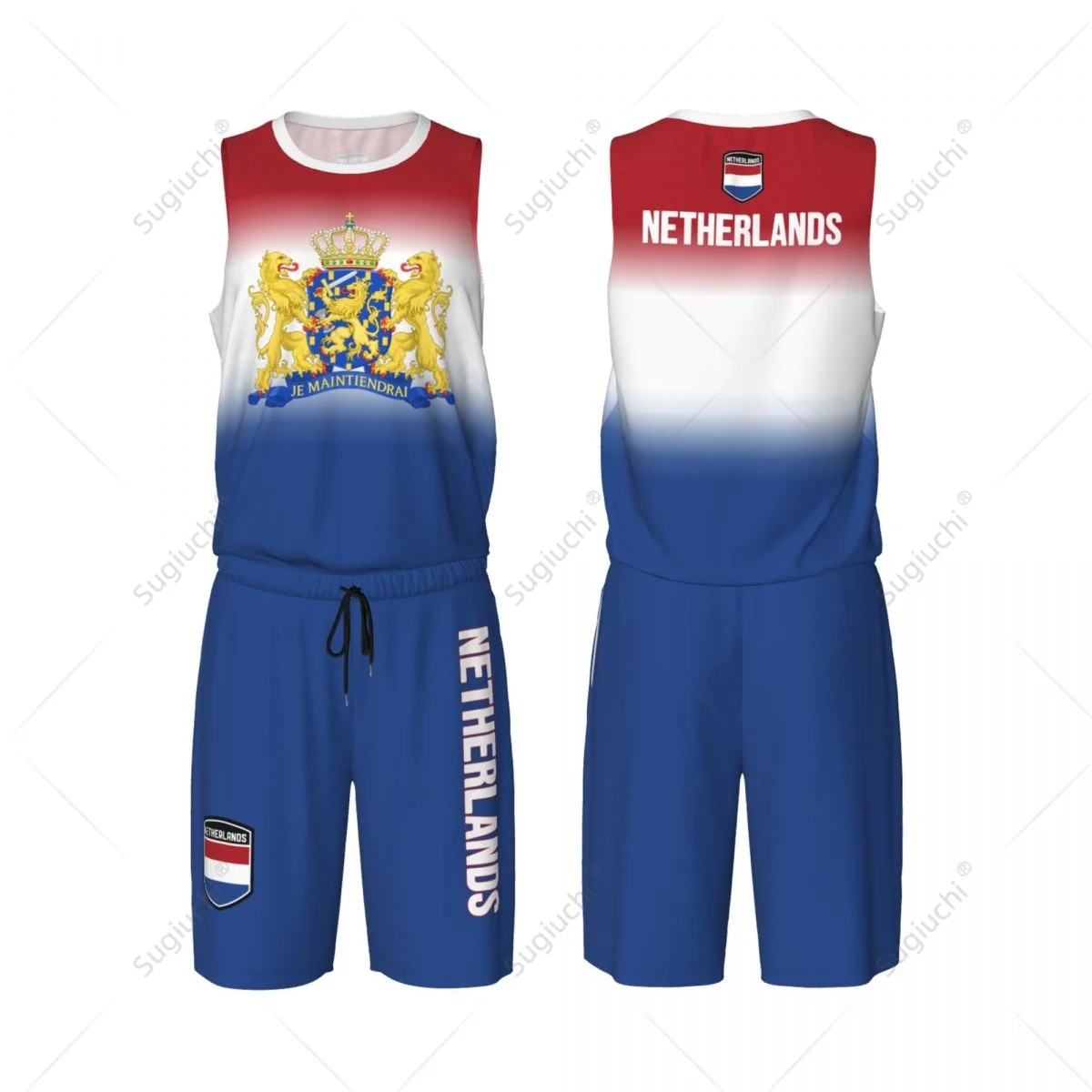 Men Netherlands Flag Basketball Jersey Set Mesh Shirt & Pants Sleeveless Exclusive Team-up Custom Name Nunber Unisex