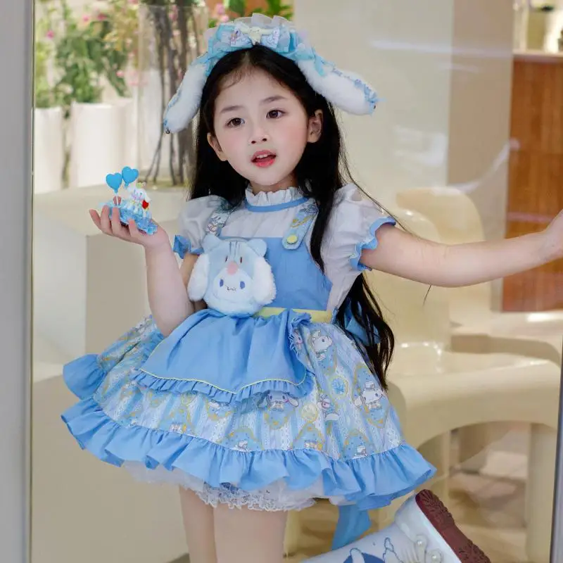 

Платье Лолиты Cinnamoroll, пышное платье принцессы для девочек, многоуровневая юбка в стиле аниме, летнее детское короткое праздничное платье без рукавов, праздничные подарки