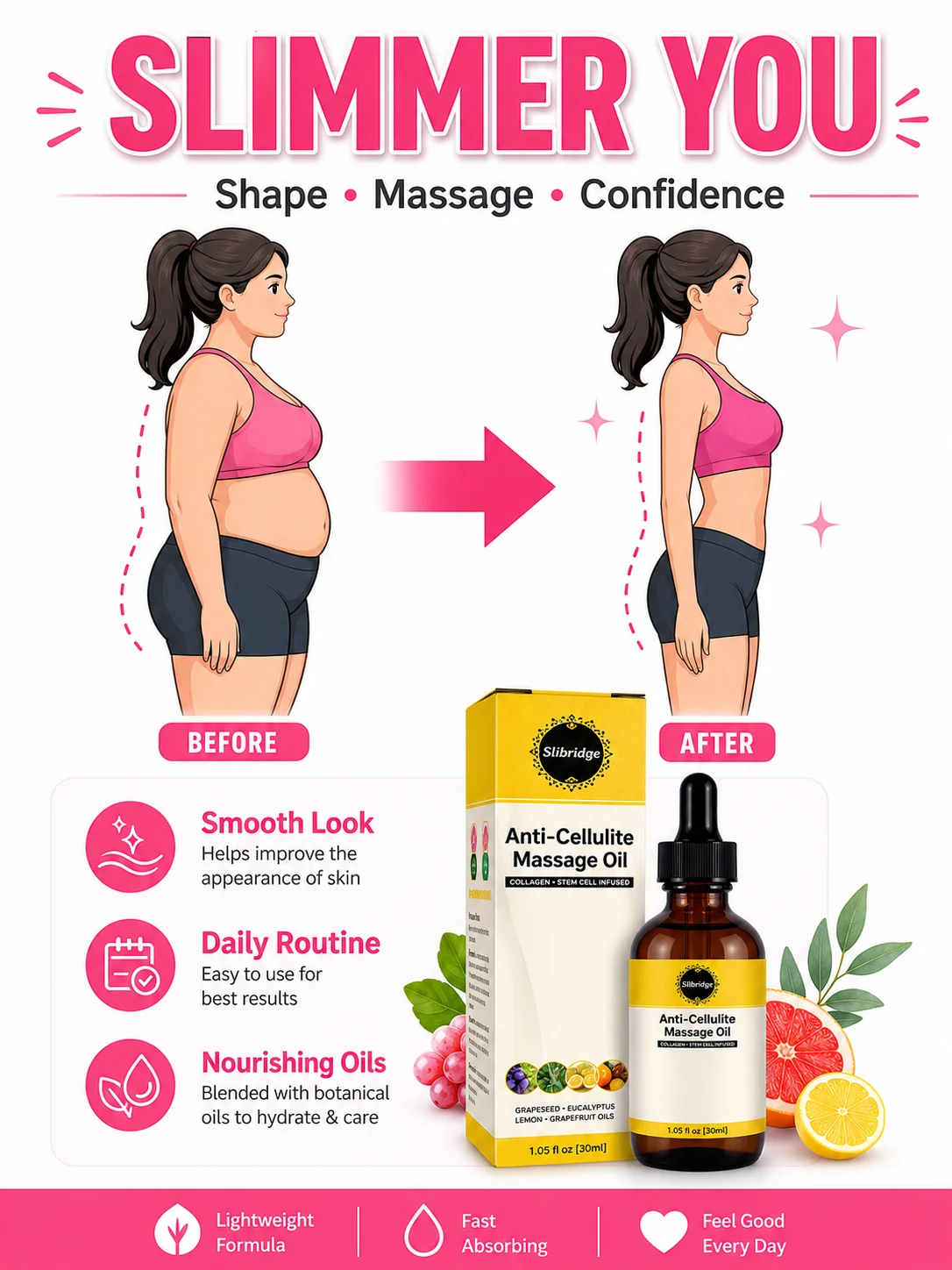 Slim Body Care Essential Oil for Massage Firming Skin Smoothing and Shaping Women Men