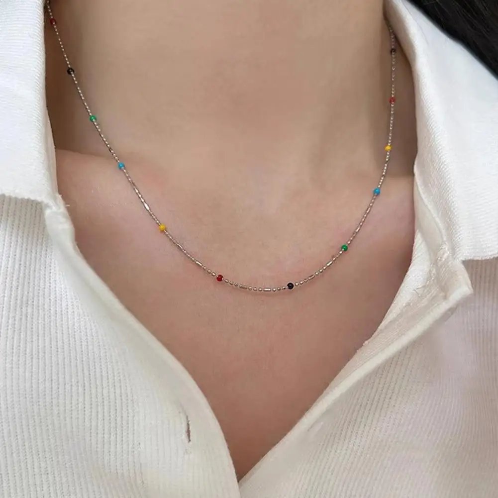 Women Necklace Multicolor Beads Adjustable Length Choker Necklace Versatile Layered Look Bracelet Jewelry Accessories