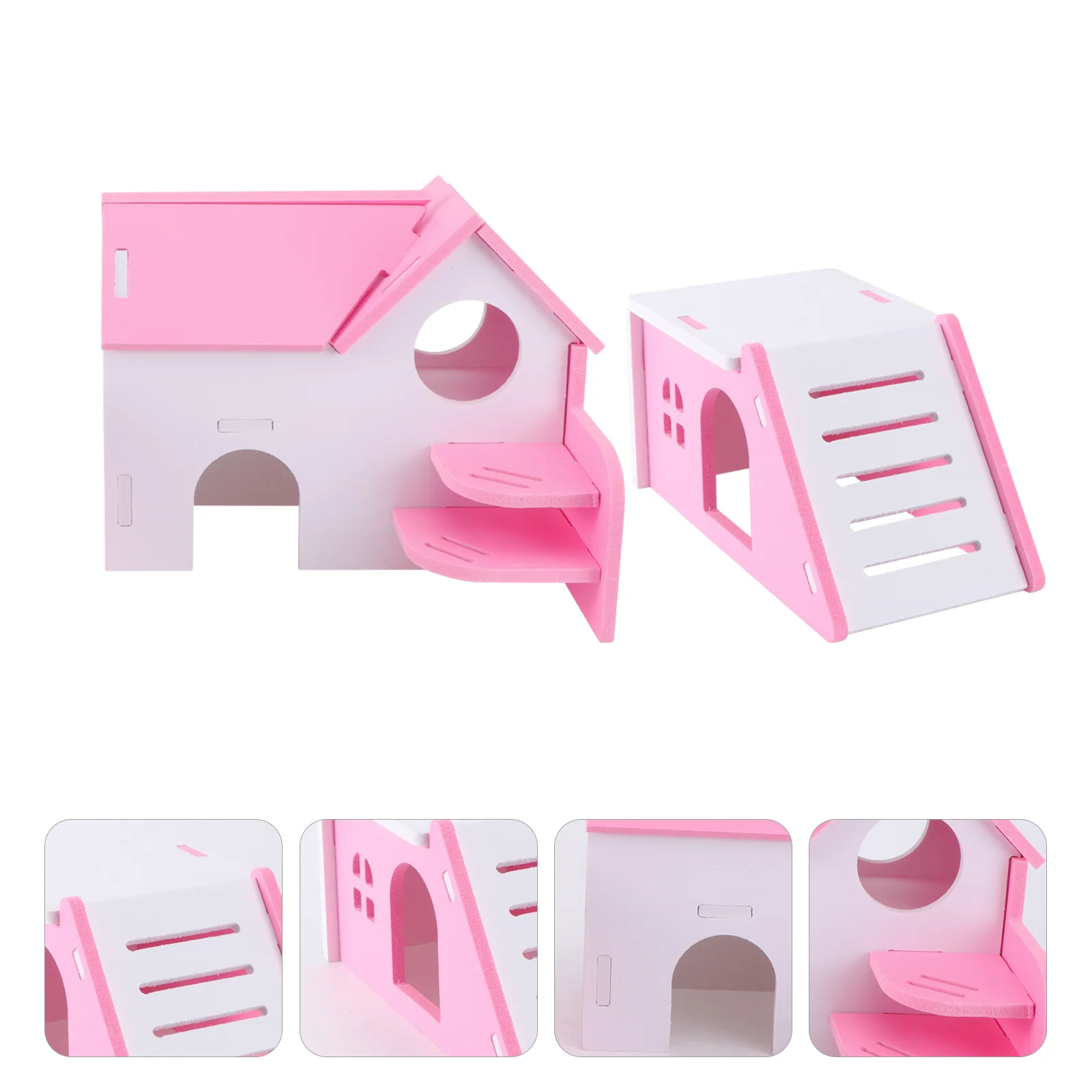 

Hamster Playhouse PVC Small Animal Hideout Huts Pink Wooden Dual Layer