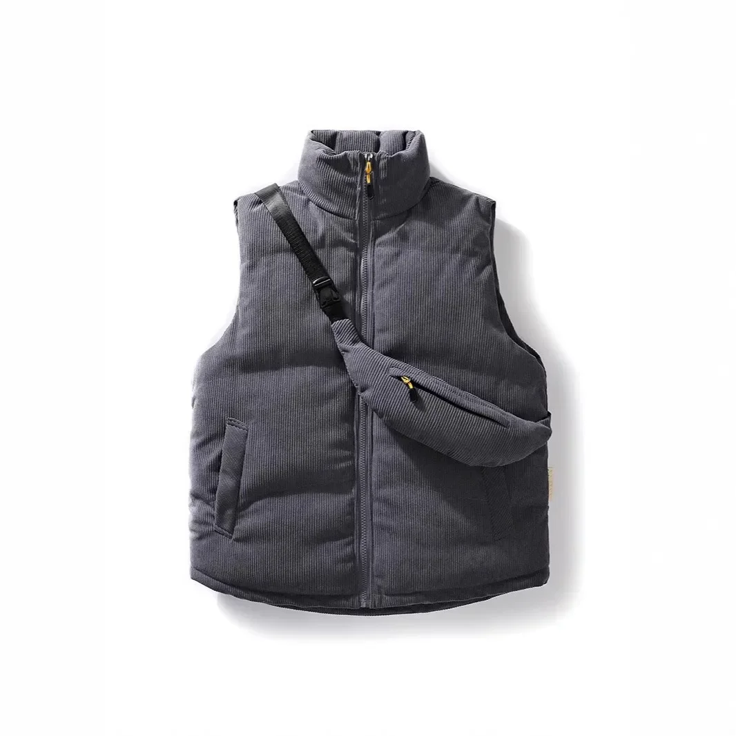 

Popular High-quality Corduroy Men's Solid Color Simple Vest Fashionable Comfortable Casual Warm Stand Up Collar Jacket with Bag