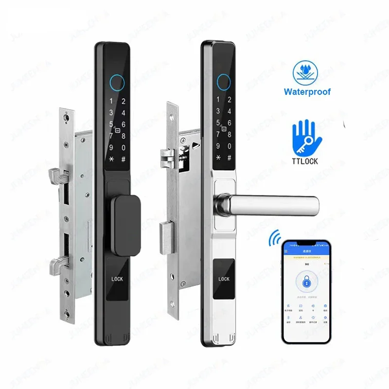 

Waterproof Sliding Door TTLock App Alexa Fingerprint Digital Code RFID Card Anti-Lock Aluminum Glass Electronic Lock