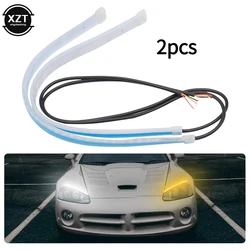 2pcs LED DRL Car Daytime Running Light Flexible Waterproof Strip Auto Headlights White Turn Signal Yellow Brake Flow Lights 12V