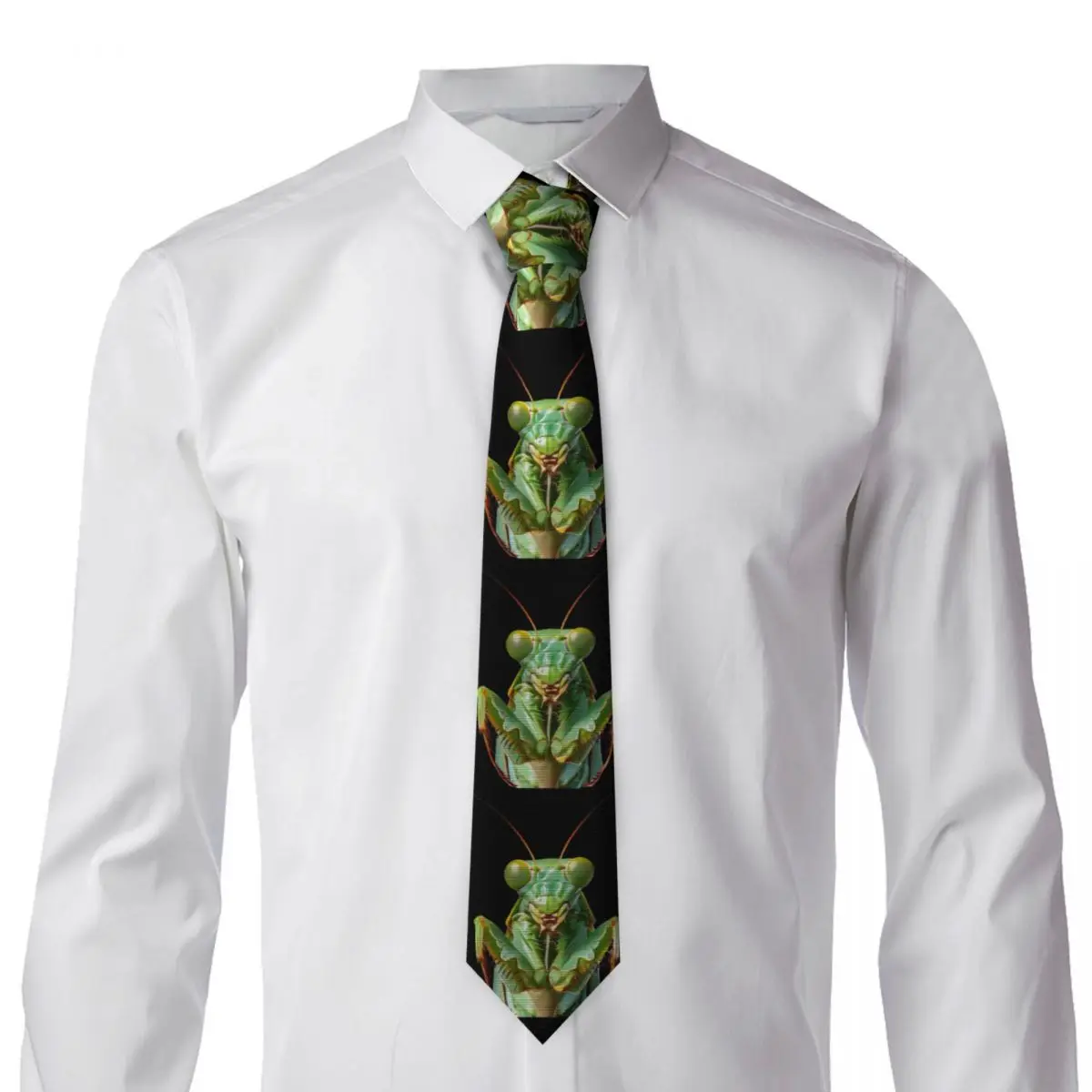 Green Praying Mantis, Eerie Insect Art Necktie for Men Silk Polyester 8 cm Neck Ties Party Business Tie Casual Gravatas