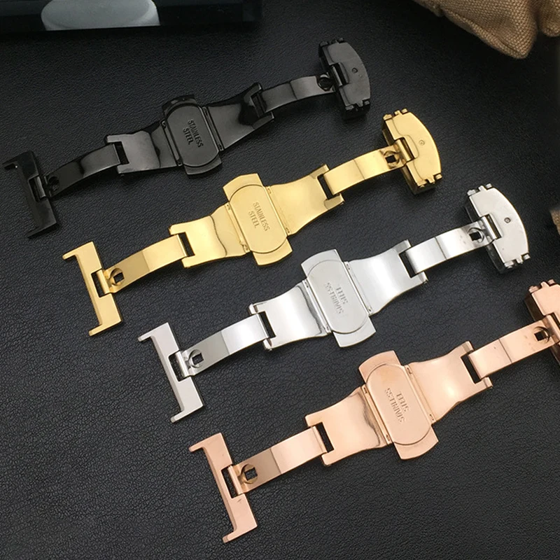 Butterfly Buckle Watchband Button 10/12/14/16mm 18mm 20mm 22mm Leather Stainless Steel Strap buckle for Apple Watch 7 Band Clasp