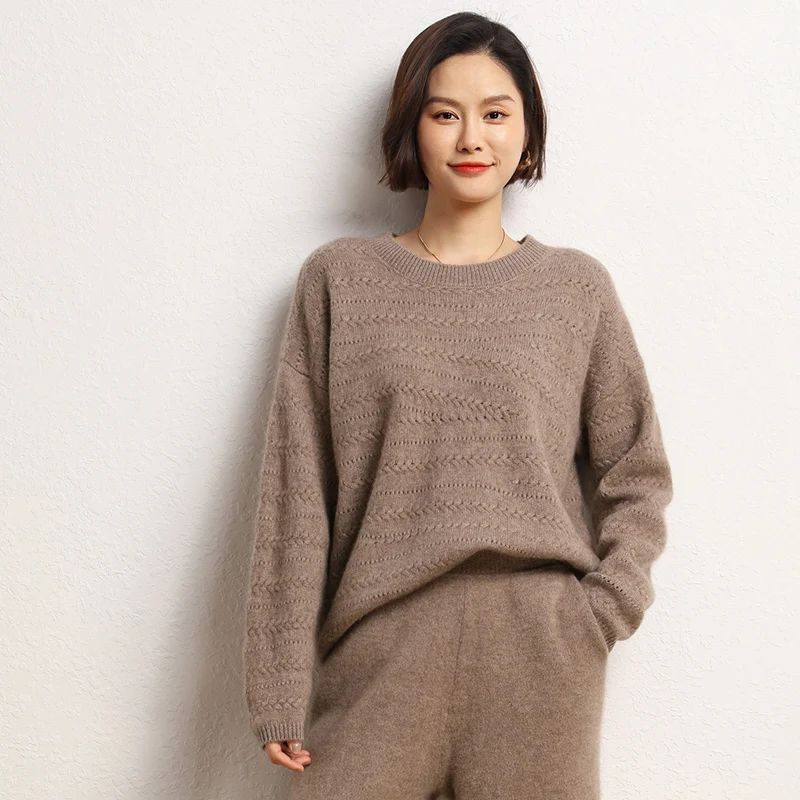 2023 Hot Sale Autumn Winter 100% Pure Cashmere Sweater O-neck Women's High Quality Soft Female Loose Thickened Knitted Pullover