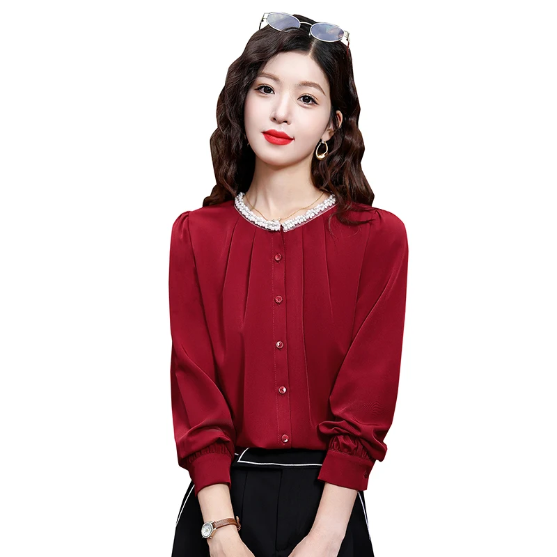 Vintage frauen Hemd Feste Beiläufige Chiffon Hemd Mode Lose Frühjahr/Sommer Koreanische Kleidung Langarm Spitze Frauen Top