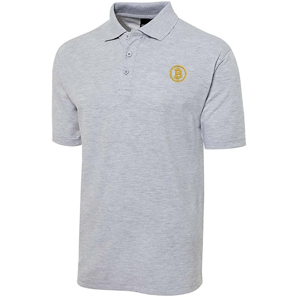 Bitcoin Symbol Embroidered Short Sleeve Polo Shirts Classic Embroidery Men's Polo Shirt