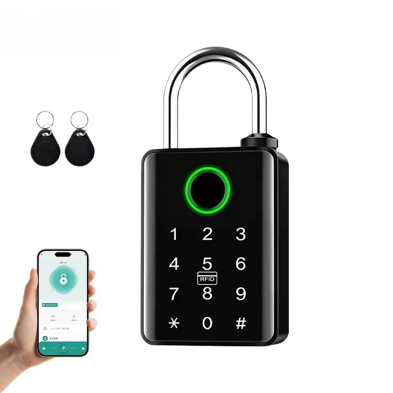 New Product Graffiti Alloy Steel Smart Application Fingerprint Padlock Waterproof Card Key  Touch Screen Padlock