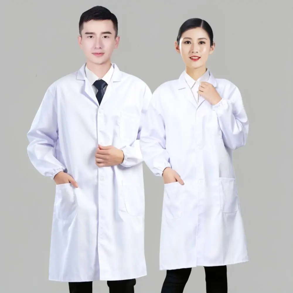 Unisex Lab Coat Protective Workwear Long Sleeve Cotton Blend Durable Uniform For School Chemistry Biology Science Class