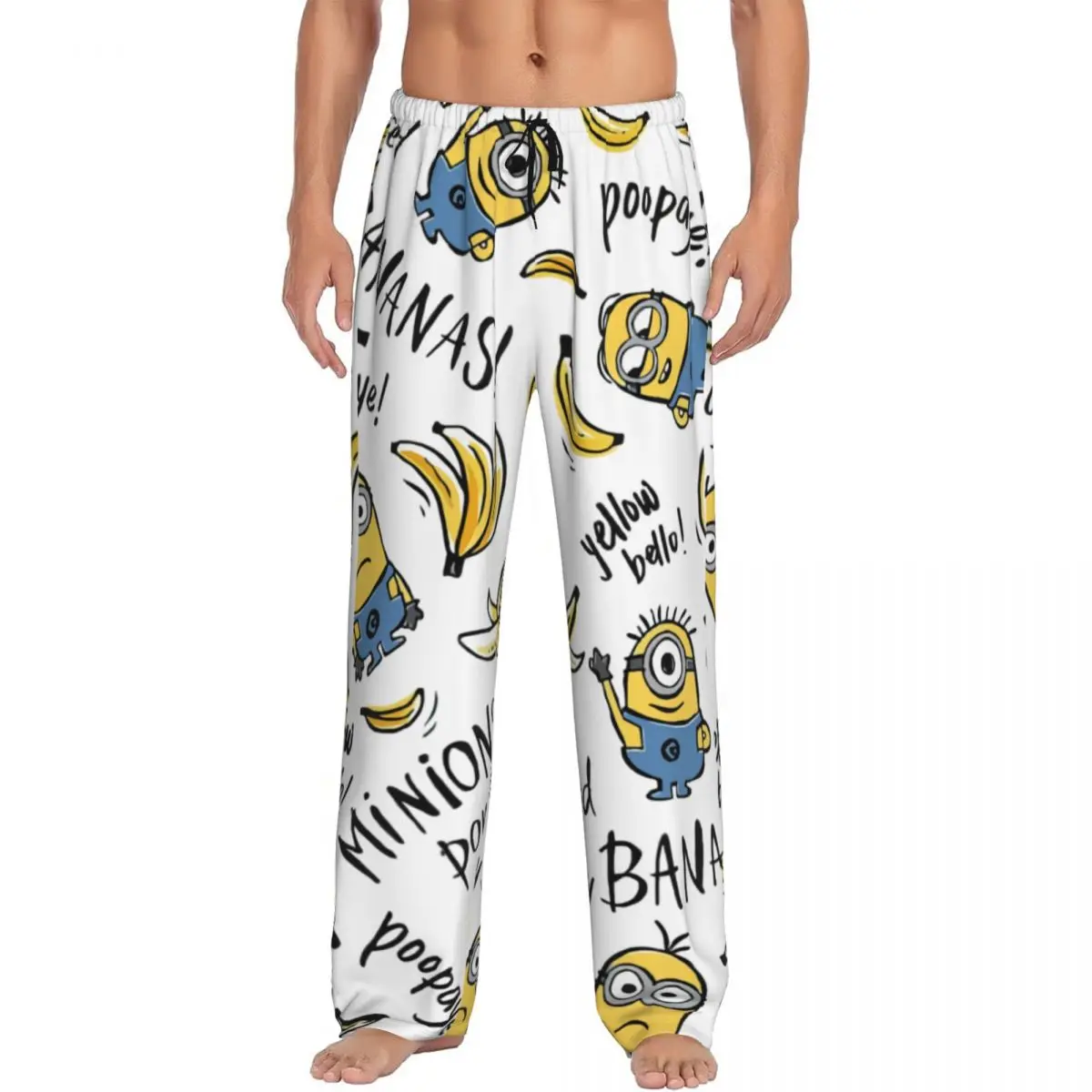 Custom Cartoon Animation Minions Pajama Pants for Men Sleepwear Lounge Sleep Bottoms Stretch with Pockets