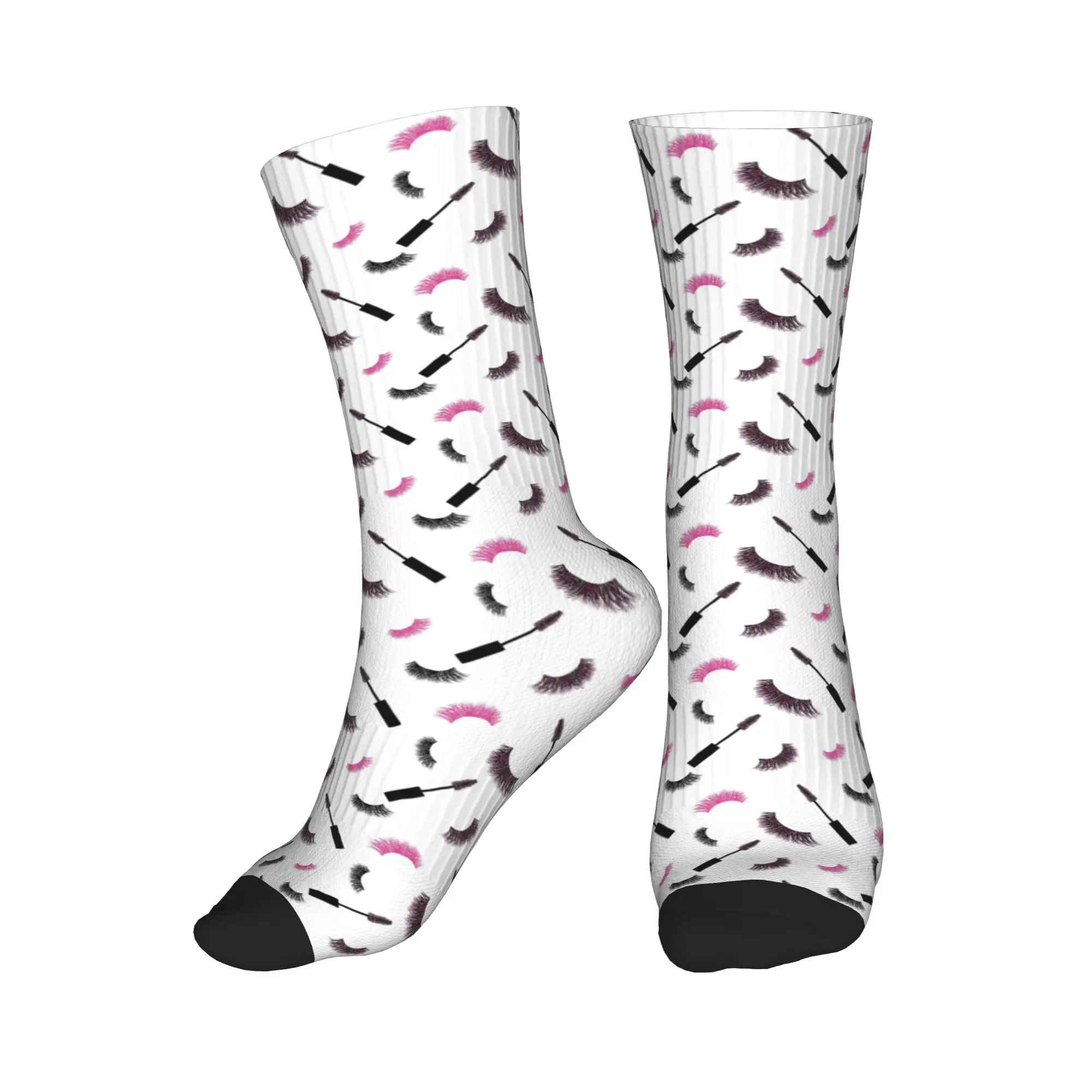 

All Seasons Lashes and mascara with pink glitter pattern Sport Middle Tube Socks Crew Socks Fashion Stockings for Men Women