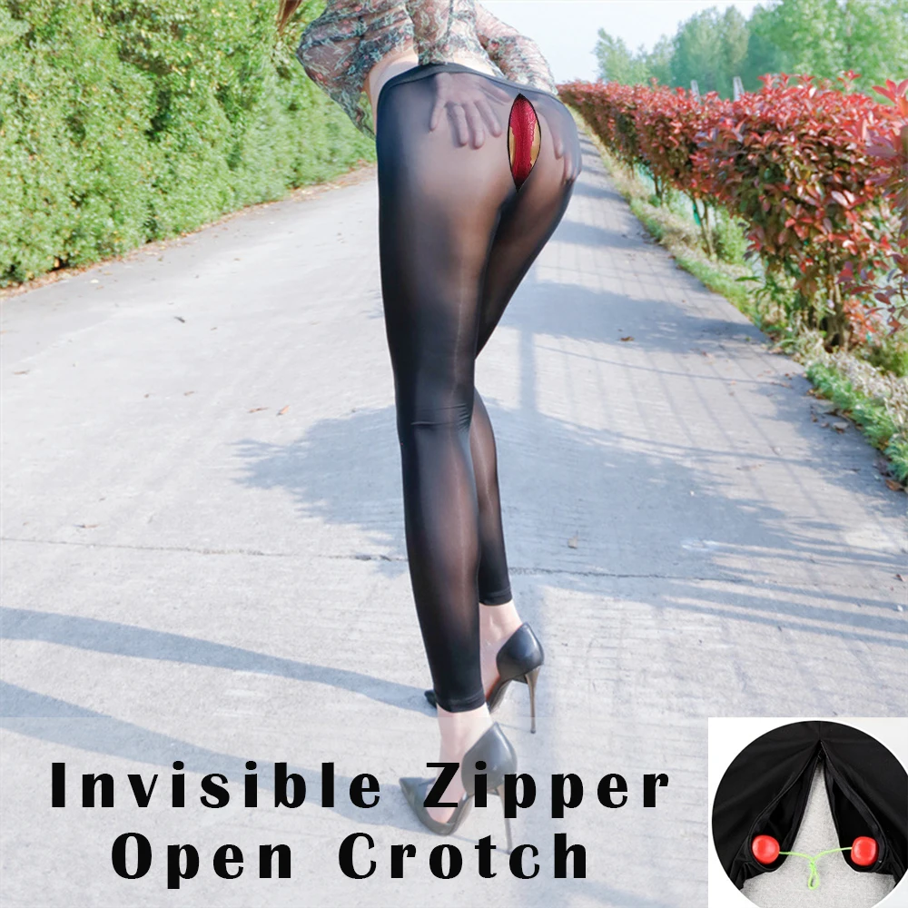 

Zipper Crotch Summer See Through Yoga Pants High Waist Sexy Leggings Tight Nylon Women