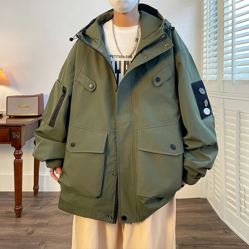 

Мужская осенне-зимняя куртка-худи большого размера 300 Pou в гонконгском стиле, новая модная свободная рабочая куртка из полиэстера