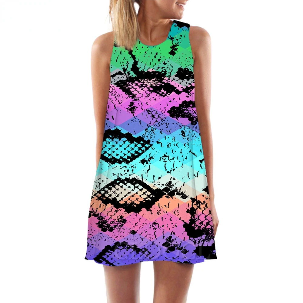 CLOOCL Women Tank Tops Snake Skin Graphics 3D Printed Loose Dress Sexy Mini Short Party Female Vest Sleeveless Dress