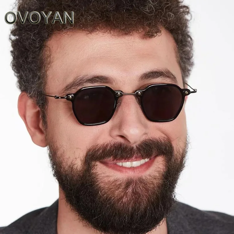 OVOYAN Small Frame Polygon Sunglasses Men Vintage Metal Round Glasses Men/Women High Quality Alloy Men 2023 Lentes De Sol Hombre