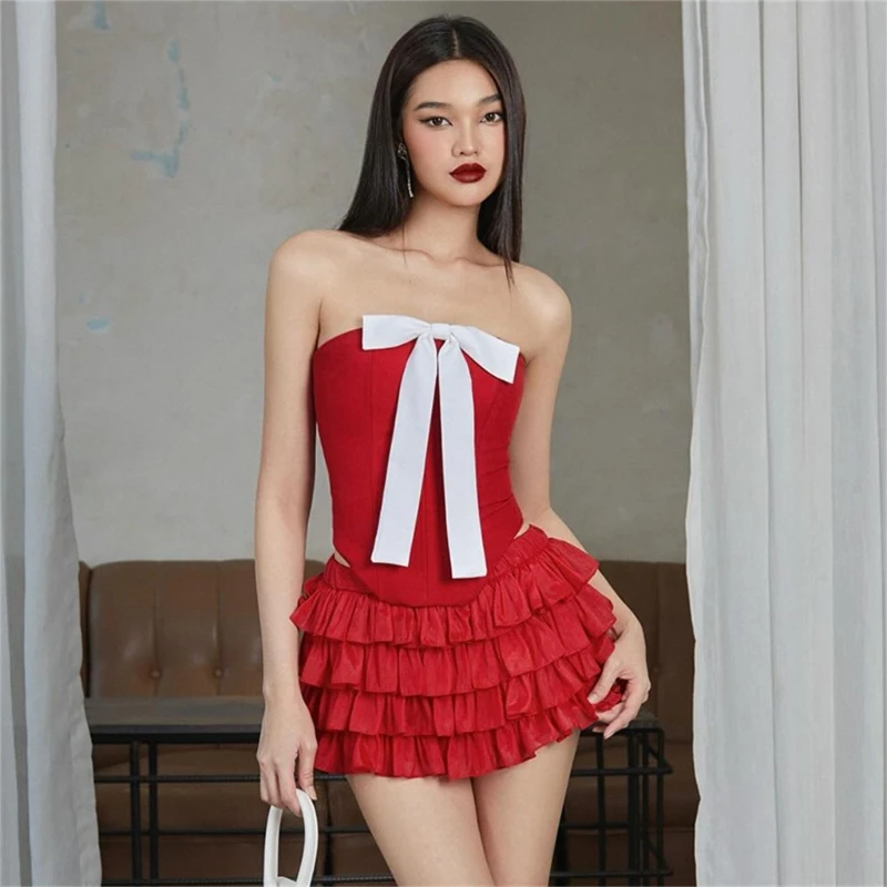 

Women's Summer Sleeveless Strapless Crop Tube Top Ribbon Bows Backless Bandeau Tops Casual Corset Tops Streetwear
