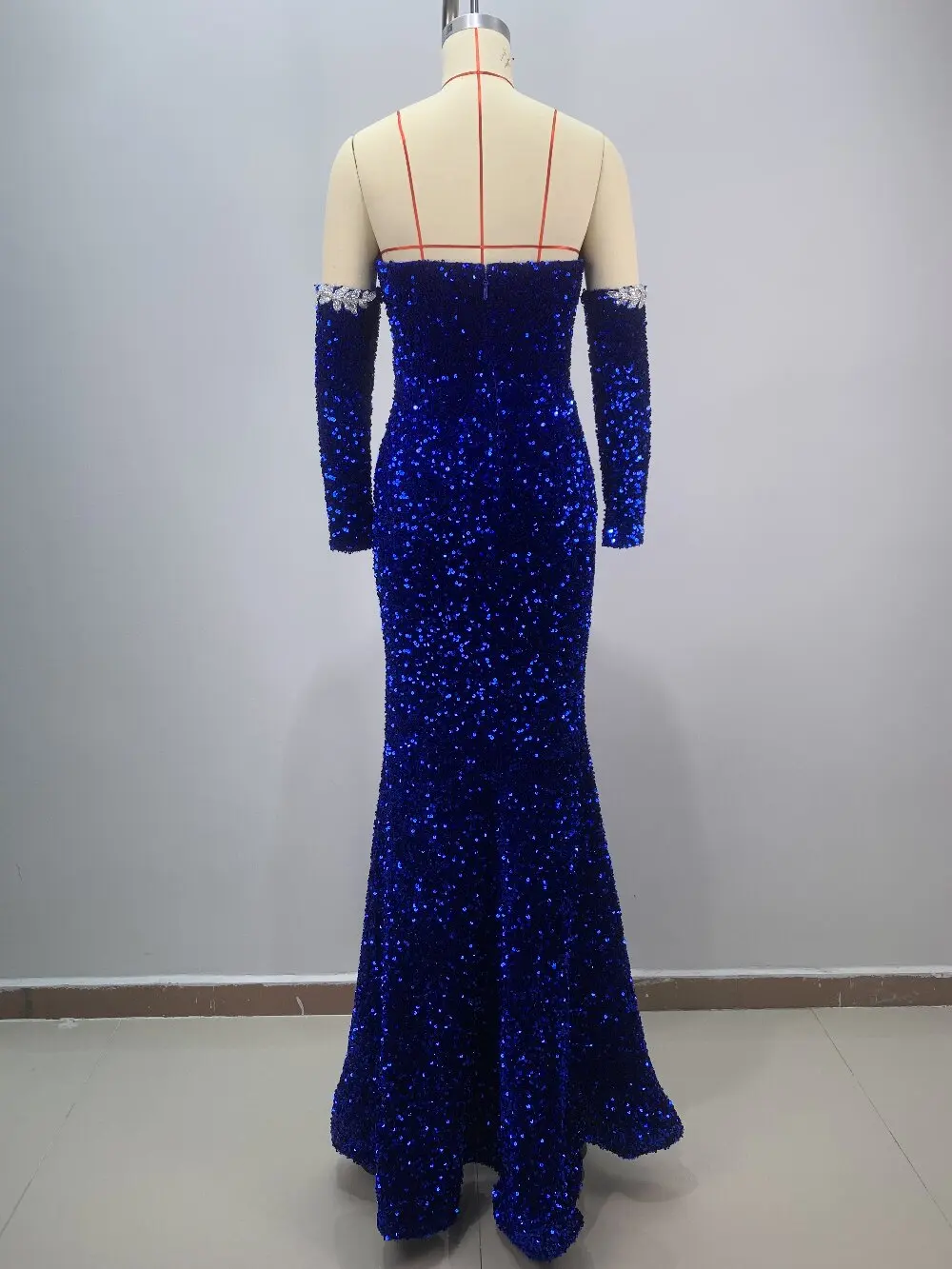 Sexy Deep V-neck Slit Blue Evening Party Gown Chic Women's Clothing Fashion Sequins Diamonds Beading Long Dress 72h Shipment