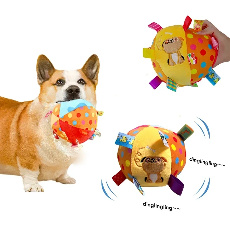 Plush Dog Vocal Toy Ball Funny Interactive Pet Toys with Bells Cleaning Tooth Chew Toy For Small Large Dogs Cats Puppy Plaything