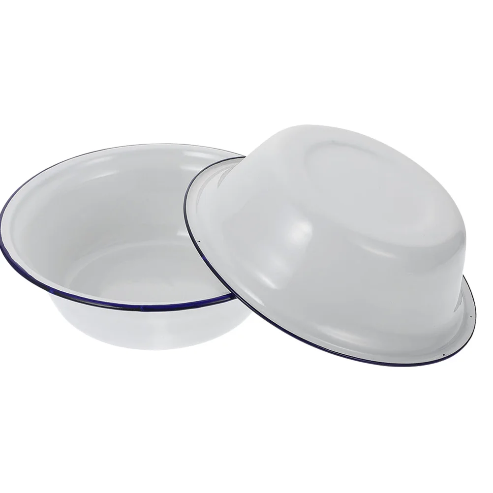 

2pcs Enamel Bowl Thicken Kitchen Basin For Mixing Dough Soup Salad Vintage Enameled Ware Household Vegetable Lard Bowl