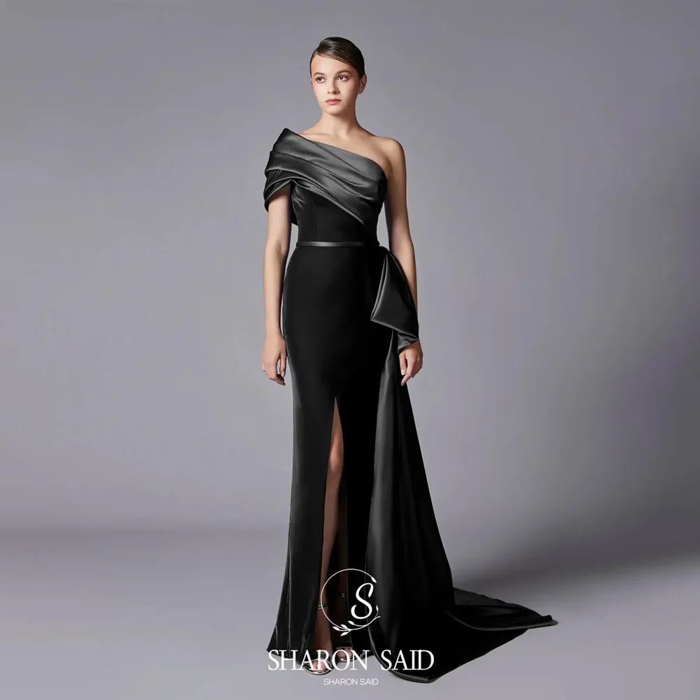 Prom Dresses Chic Off The Shoulder Pleated Straight Evening Gowns Fashion Front Slit Floor Length Party Dresses for Women