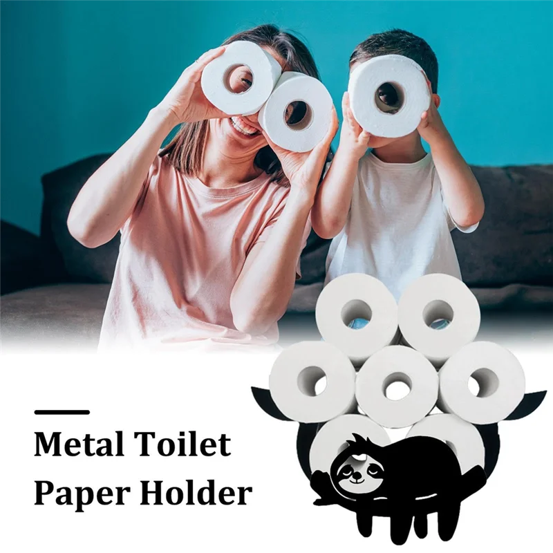A15F-Durable Metal Sloth Toilet Paper Holder, Wall Mounted Roll Holder, Black Paper Storage, Perfect For Bathroom Decor view 2