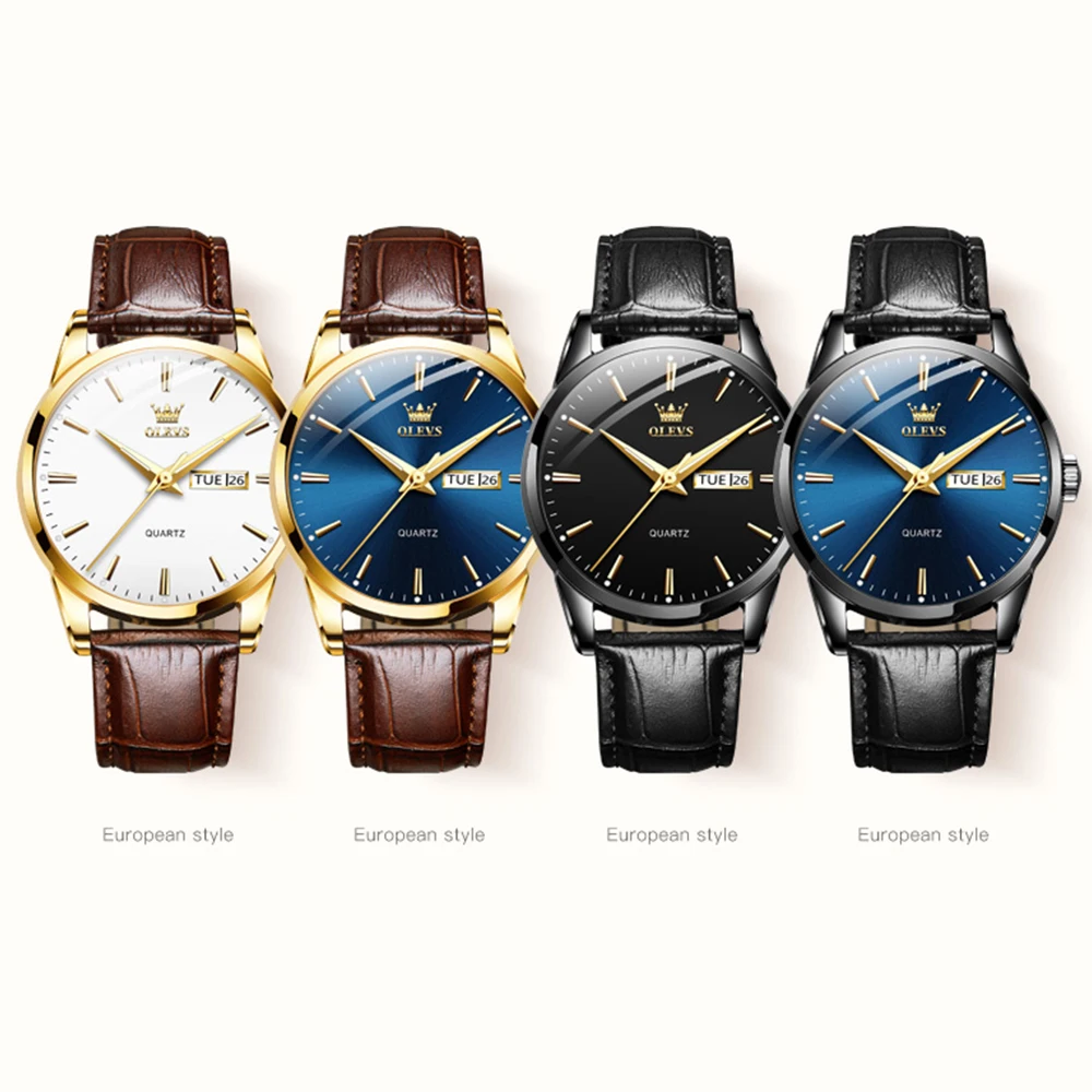 OLEVS Luxury Mens Wrist Watch Luminous Waterproof Business Week Date Watch Leather Sport Fashion Quartz Watch Relogio Masculino