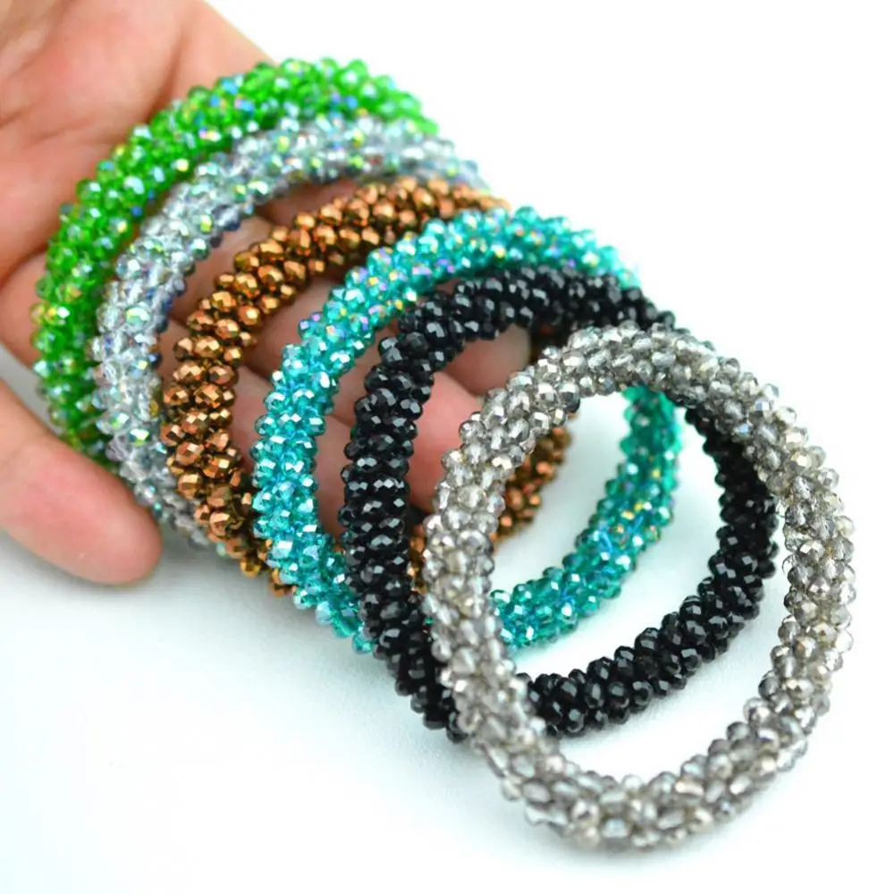 Shiny Rhinestone Elastic Bracelet Bangle Hair Rope Hairband Nepal Women Jewelry 14 Colors New