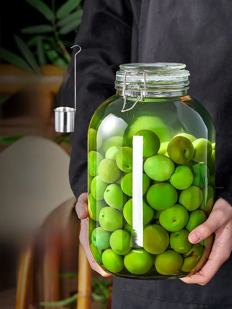 Botella de vidrio para fermentación de alimentos, uso doméstico, tarro de vino de ciruela Yangmei, contenedor de almacenamiento de cocina, forma cilíndrica redonda