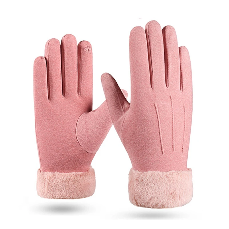 

Winter Cashmere Gloves Warm Suede Leather Cycling Mittens Women Thick Fleece Plush Glove Female Touch Screen Gloves